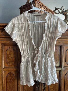Notations Cream Ruffled Tie-Front Blouse